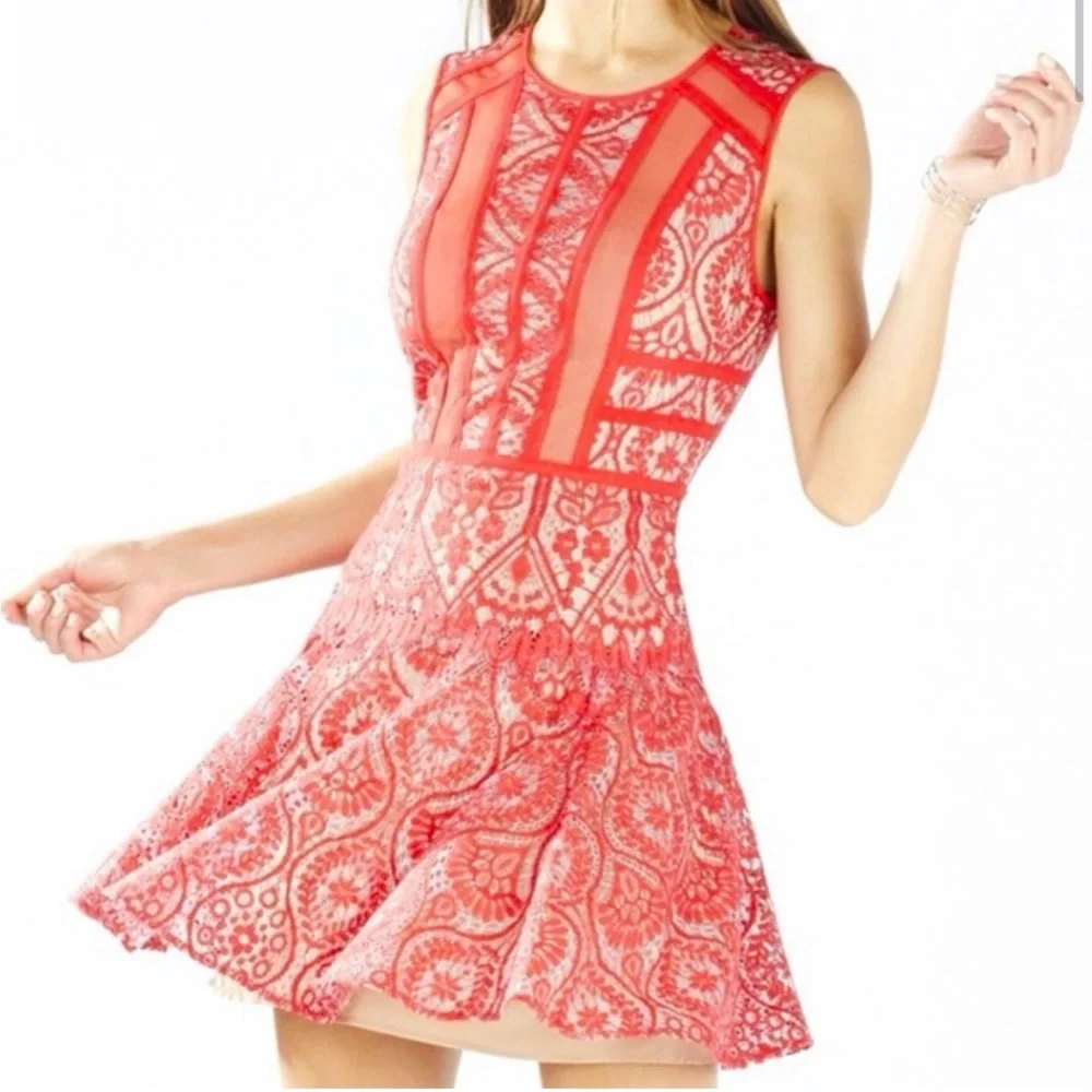 BCBG Max Azria Elegant Red Lace Dress - Picture 7 of 12